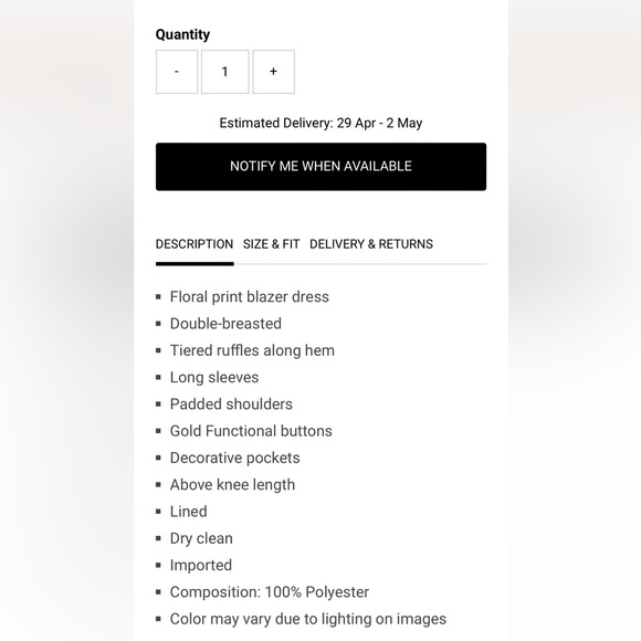 Bye Egreis Amore Blazer Dress. Size Med. Never Used. Brand New. - Picture 4 of 5